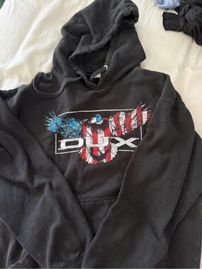 Black Pullover Hoodie with Patriotic Eagle Graphic